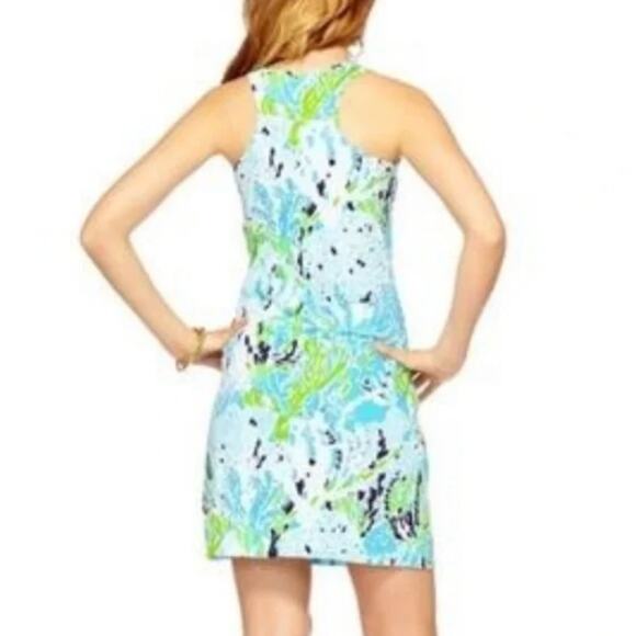 Lilly Pulitzer XS Racerback Tank Dress Blue Green Coral Reef Print - Picture 2 of 7
